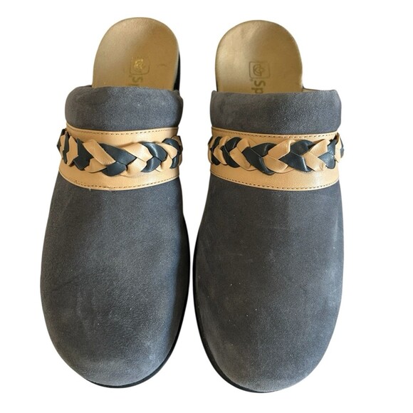 Spenco Topanga Clog Mule Blue Beige 10D Suede Braided Slip On Flat Comfort - Picture 4 of 14